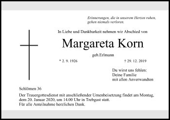 Anzeige von Margareta Korn von MGO