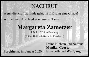 Anzeige von Margareta Zametzer von MGO