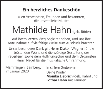 Anzeige von Mathilde Hahn von MGO