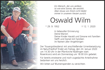 Anzeige von Oswald Wilm von MGO