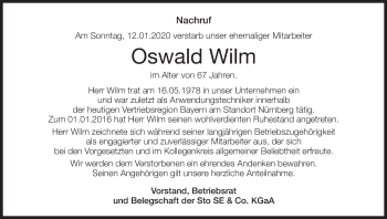 Anzeige von Oswald Wilm von MGO