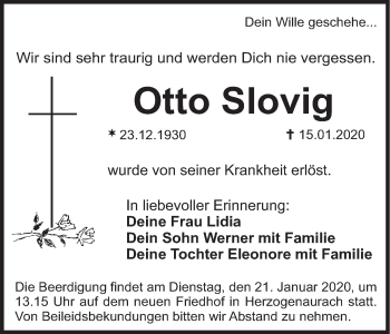 Anzeige von Otto Slovig von MGO
