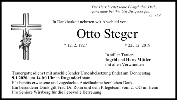 Anzeige von Otto Steger von MGO