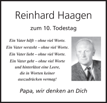 Anzeige von Reinhard Haagen von MGO