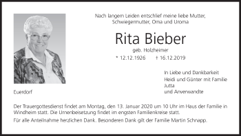 Anzeige von Rita Bieber von MGO