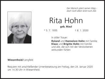 Anzeige von Rita Hohn von MGO