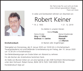 Anzeige von Robert Keiner von MGO