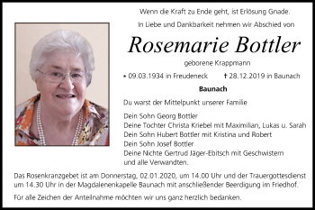 Anzeige von Rosemarie Bottler von MGO