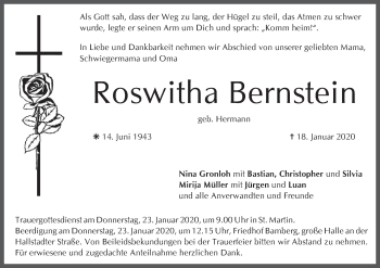 Anzeige von Roswitha Bernstein von MGO