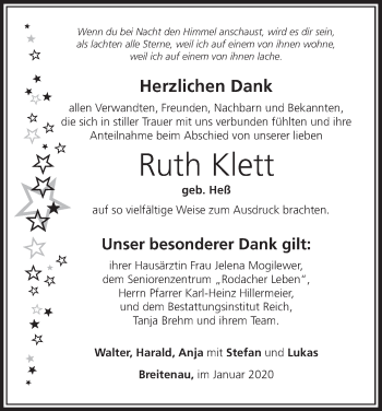 Anzeige von Ruth Klett von MGO