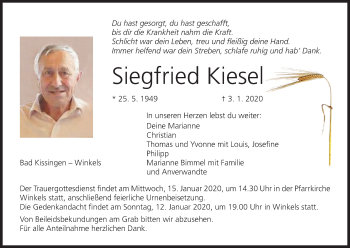Anzeige von Siegfried Kiesel von MGO