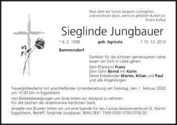 Anzeige von Sieglinde Jungbauer von MGO