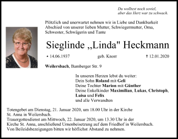 Anzeige von Sieglinde Linda Heckmann von MGO