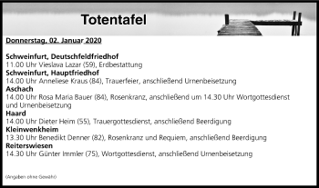Anzeige von Totentafel vom 02.01.2020 von MGO