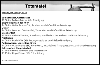 Anzeige von Totentafel vom 03.01.2020 von MGO
