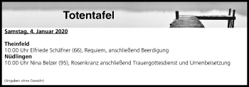 Anzeige von Totentafel vom 04.01.2020 von MGO