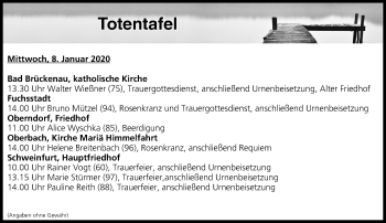 Anzeige von Totentafel vom 08.01.2020 von MGO