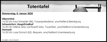 Anzeige von Totentafel vom 09.01.2020 von MGO