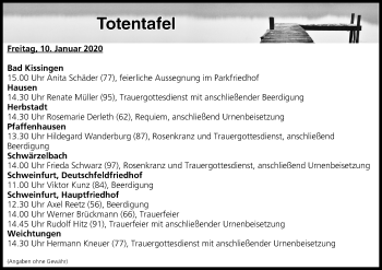 Anzeige von Totentafel vom 10.01.2020 von MGO