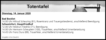 Anzeige von Totentafel vom 14.01.2020 von MGO