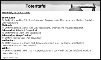 Anzeige von Totentafel vom 15.01.2020 von MGO