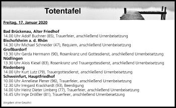 Anzeige von Totentafel vom 17.01.2020 von MGO