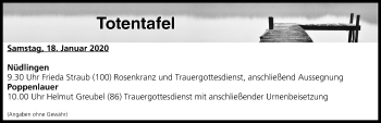 Anzeige von Totentafel vom 18.01.2020 von MGO