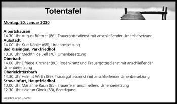 Anzeige von Totentafel vom 20.01.2020 von MGO