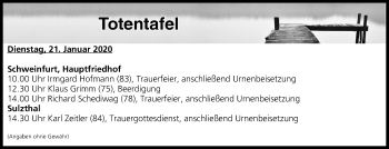 Anzeige von Totentafel vom 21.01.2020 von MGO