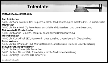 Anzeige von Totentafel vom 22.01.2020 von MGO