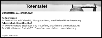 Anzeige von Totentafel vom 23.01.2020 von MGO