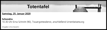 Anzeige von Totentafel vom 25.01.2020 von MGO