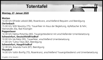 Anzeige von Totentafel vom 27.01.2020 von MGO