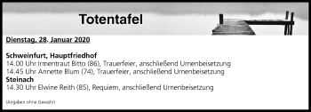 Anzeige von Totentafel vom 28.01.2020 von MGO