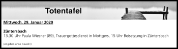 Anzeige von Totentafel vom 29.01.2020 von MGO