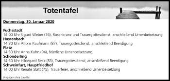 Anzeige von Totentafel vom 30.01.2020 von MGO