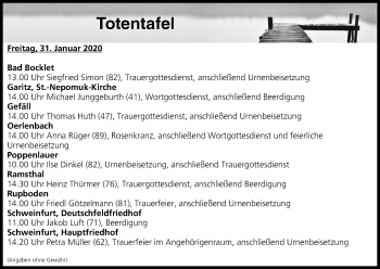 Anzeige von Totentafel vom 31.01.2020 von MGO