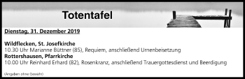 Anzeige von Totentafel vom 31.12.2019 von MGO