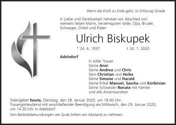 Anzeige von Ulrich Biskupek von MGO