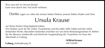 Anzeige von Ursula Krause von MGO