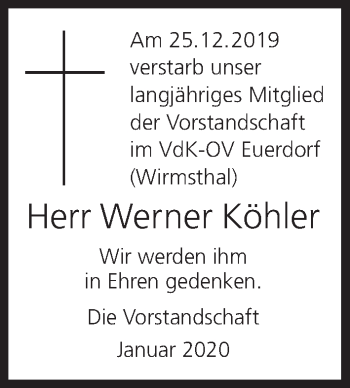 Anzeige von Werner Köhler von MGO