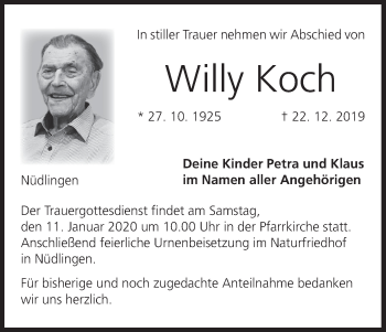 Anzeige von Willy Koch von MGO
