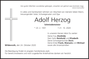 Anzeige von Adolf Herzog von MGO