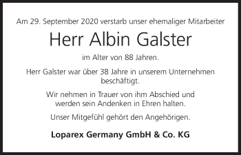 Anzeige von Albin Galster von MGO
