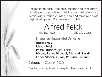 Anzeige von Alfred Feick von MGO