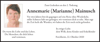 Anzeige von Annemarie Mainusch von MGO