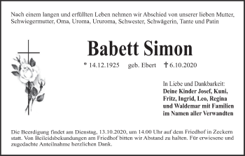 Anzeige von Babett Simon von MGO