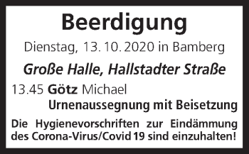 Anzeige von Beerdigungen vom 13.10.2020 von MGO