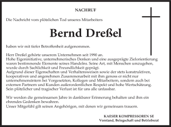 Anzeige von Bernd Dreßel von MGO