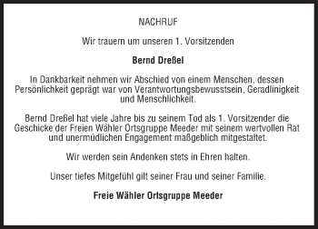 Anzeige von Bernd Dreßel von MGO
